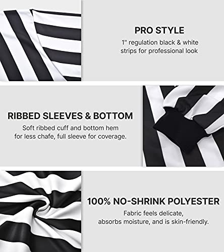 Chinfun Men's Official Ref Shirts Jerseys Black & White Stripe Referee Costume Uniform Umpire Jersey Long Sleeve For Basketball Football Soccer Hockey #TOP4