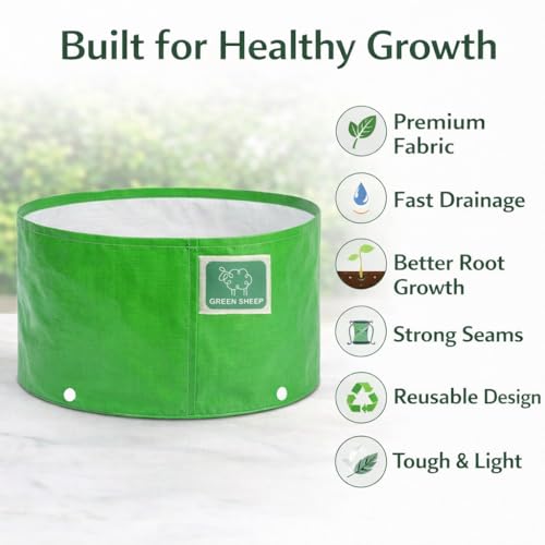 Image of GREENSHEEP HDPE Grow Bag Heavy Duty 260 GSM Round Plants Flower Growing Bags Floor Standing Mount Type for Home Garden Balcony Terrace Kitchen Nursery (Green, 18x24 inch, Pack of 9)