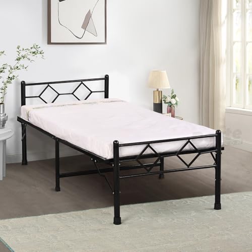 Image of DELITE KOM Dory Foldable Metal Bed | Single Size (6.4 ft x 3ft) | Portable | No Installation | Strong Steel Frame | Powder Coated | Heavy Load | for 75 inchx36 inch Mattress | Glossy Black | 1 Year Warranty