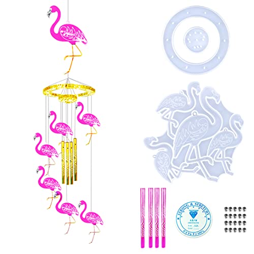 Koonafy 24 Pieces Stampi in Resina epossidica Wind Chime Stampi in Silicone Fai da Te Fenicottero Wind Bell Stampi Kit per ciondoli, Portachiavi, Orecchini, Decorazione per la casa