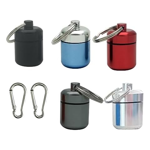 5 Packs Aluminum Pill Orgainzers,Waterproofed Metal Pill Holder with Keychain Cover