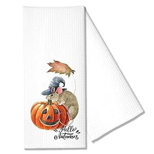 Hafhue Hello Autumn Pumpkin Rat in Hat Funny Halloween Fall Kitchen Towel Gifts for Women Sisters Friends Mom Aunts Housewarming Gift New Home Gift for Women Hostess Neighbors Hostess Gifts