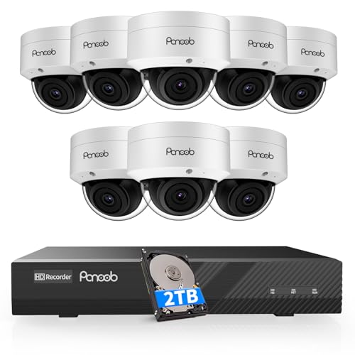 Image of Security Camera System PoE, 8X 5MP Wired IP IK10 Vandal-Proof Dome Camera, AI Human Detection, Remote Access, 100ft IR Night Vision Built-in Mic, 4K 8 Channel PoE NVR 2TB HDD, PD54A0808-5M2