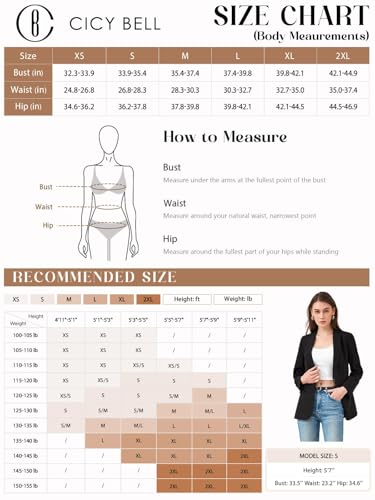 Cicy Bell Womens Casual Blazers Open Front Long Sleeve Work Office Jackets Blazer, Black, XL