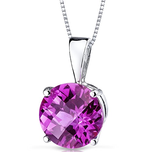 PEORA Solid 14K White Gold Created Pink Sapphire Pendant for