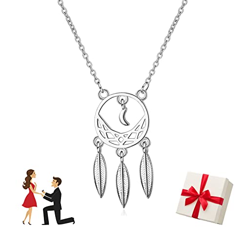 Collar Atrapasueños Plata S925, Collar Atrapasueños, Colgante Atrapasueños Mujer, Collar Atrapasueños con Colgante De Plumas, Collar De Plata S925 para Mujer, con Caja De Regalo Cover