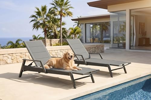 Image of PURPLE LEAF Patio Lounge Chair 3D Textilene W /Arms Rust-Free Moon Basalt