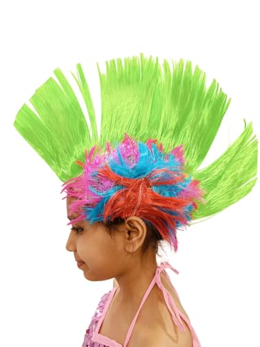 Image of BookMyCostume Assorted Mohawk Wig for Kids & Adults | Funky Rockstar Punk Style Fancy Dress Hairwig | Western Dance Hair Accessory for Boys & Girls | Cock Style Hair for kids for Theme Parties | Free Size