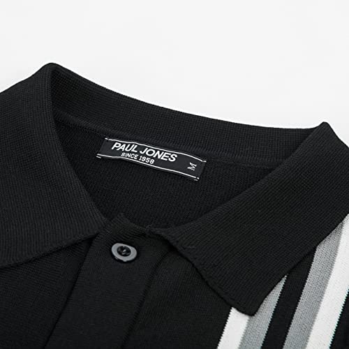 PJ PAUL JONES Mens Vintage Striped Knit Polo Shirt Long Sleeve Button Down Cardigan Sweater3
