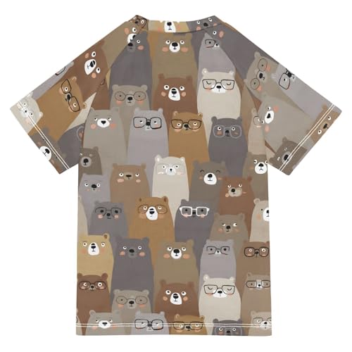 ALAZA Kids Rash Guard Boys Toddler Swim Shirts Short Sleeve Bear Cute Brown UPF 50+ 3T2