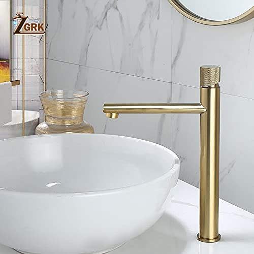 Robinet de salle de bain anti-éclaboussures en laiton or brossé à bec long