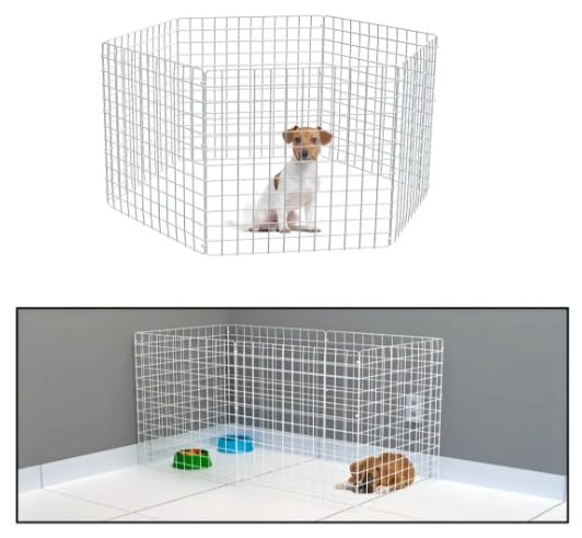 Cercadinho Modulado para Pet Telas Aramadas com Abraçadeiras, 6 Painéis 60 cm x 60 cm Aço Carbono (Branco)