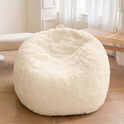 XeGe Kids Fluffy Faux Fur Bean Bag Chair Cover (No
