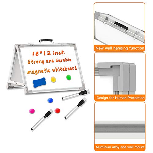 Small Whiteboard Dry Erase Boards, Portable White Board Double Sided Magnetic Board Stand, Foldable Desktop White Boards Easel for Kids Students Teacher for School Home Kitchen Office 12x16 Inch