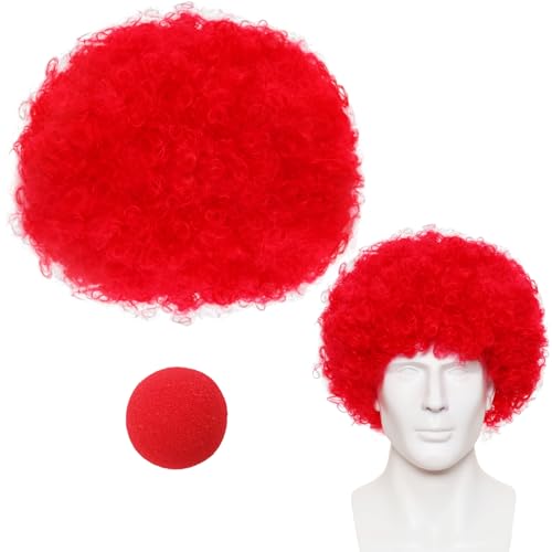 Gvhntk Clown Costume Set Clown Red Wig Red Nose Accessories for Women Men Adults Halloween Parties Carnivals Pretend Play
