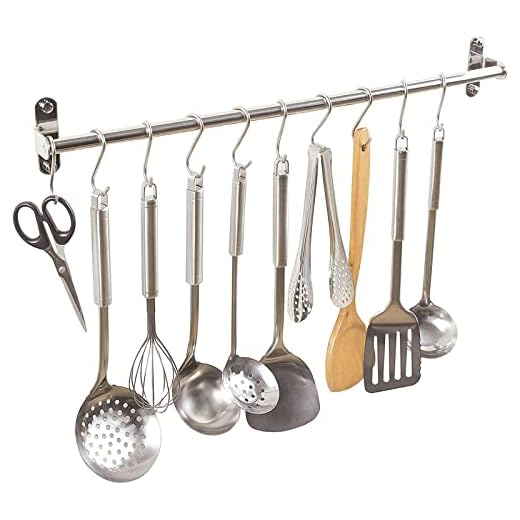 Alicemall Barre INOX Mural Cuisine Support de Rangement(60cm avec 10 Crochets)