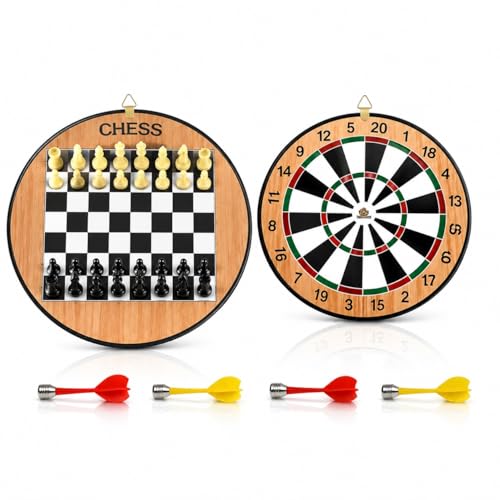 Image of 2-in-1 Magnetic Dart Board with Darts | One Side Dart Game, Other Side Chess | Double-Sided Indoor Game Board for Kids & Adults | Safe Magnetic Darts for Home & Gifting