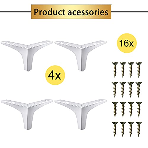 Gosche 4 Inches Metal Furniture Legs, Chrome Polished Silver Sofa Legs Set Of 4, Modern Style Replacement Triangle Legs For Dresser Chair Bed Cabinet Cupboard Diy Replacement Couch Feet #TOP4
