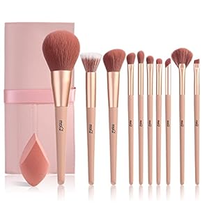 EDTRE Makeup Brushes, Set of 10, Soft, Cute, Multi-Functional Makeup Brush, For Beginners, Powder Contents, Suitable for Sensitive Skin, PU Leather Storage Pouch, Portable and Convenient, Sponge Puff Included (Cherry Blossom Series)
