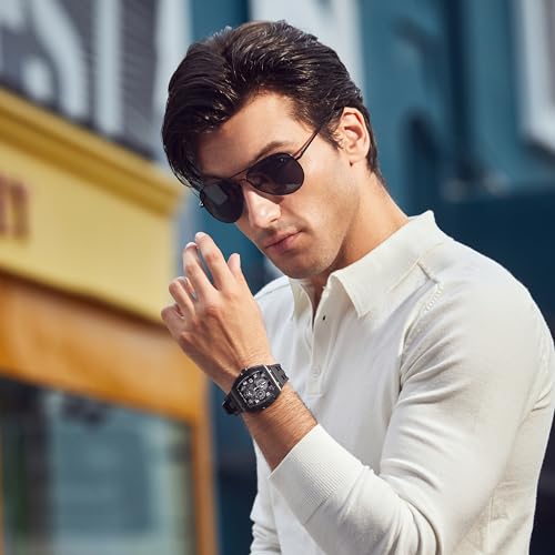 Image of TSAR BOMBA Men's Luxury Quartz Watch, Luminous Dial 5ATM Water Resistance Silicone Strap Men's Wristwatch Ideal Gift for Men
