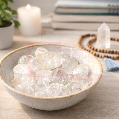 Image of Crystal Clear Quartz Tumble Stone | 50 gm Tumbled Gemstones | Reiki Healing Stones | Home Decor Pebbles | Aquarium Gravel | Garden & Table Decor