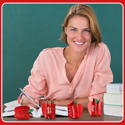 6 pinzas para el pelo de manzana roja con tarjetas de agradecimiento para profesores 6
