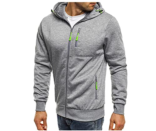 Zoeown Men's Sports Hoodies Casual Full Zipper Long-Sleeved Hooded Sweater With Pockets Jogging Track And Filed Gym Training Hoodie Light Gray #TOP2