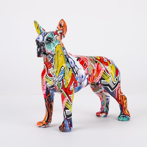 Estatua moderna de Boston Terrier colorida de resina pequeña miniatura 6