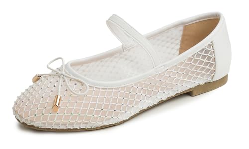Women's Fashion Mesh Soft Mary Jane Round Toe Sparkle Flats