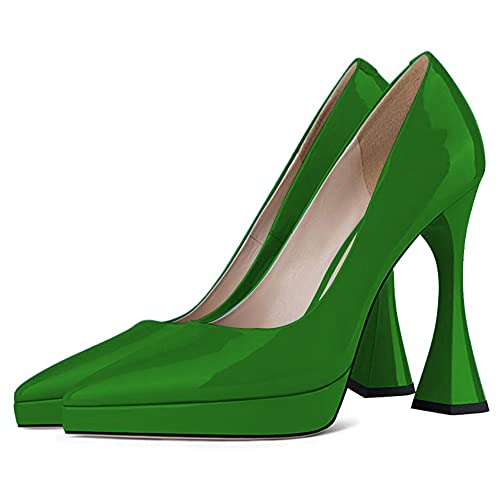 YDN Women Comfort Platform Pointed Toe Slip on Pumps Special Block High Heels Shoes Party Dress Prom Woman Shoes Size 4-15 US