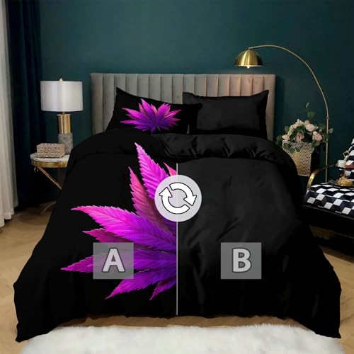 Housse de couette 3D motif feuille néon 240x260抗皱易打理双人微纤维床品套件 - 4