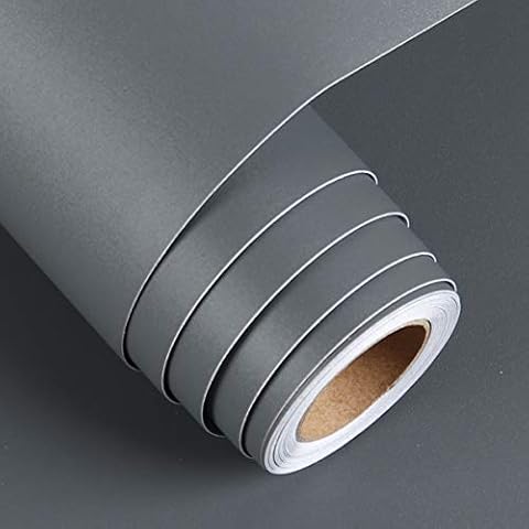 FunStick Self Adhesive Wallpaper Peel and Stick Gray Matte Contact Paper Removable Thicken Waterproof Kitchen Vinyl Film 30CM x 5M Furniture Stickers for Wardrobe Table Countertop Cabinet Shelf Liner Cover