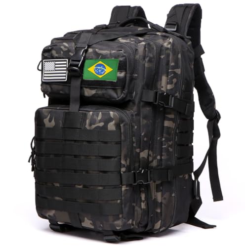 THURAM 50L Mochila Impermeável De Nylon 1000D Para Trekking Pesca Caça Mochila Mochilas Esportivas Táticas Militares Ao Ar Livre Acampamento Caminhada (Camuflagem preta)