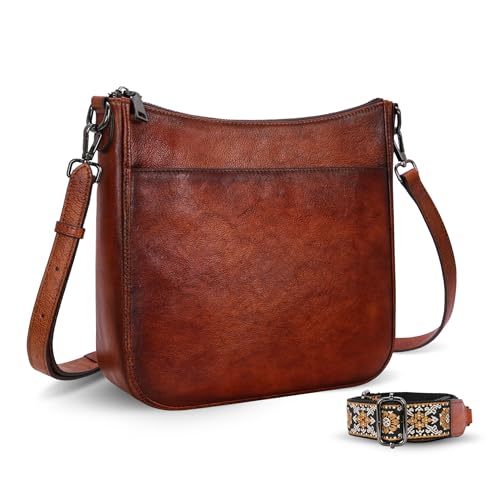 HESHE Leather Purses for Women Crossbody Bag Medium Shoulder Bags with Guitar Strap Satchel Travel Cross Body Purse2