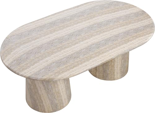Image of Meridian Furniture 702Travertine-T Cosenza Collection Art Deco 78 inch Indoor /Outdoor Concrete Dining Table with Travertine Finish, 78 inch W x 44.5 inch D x 30 inch H