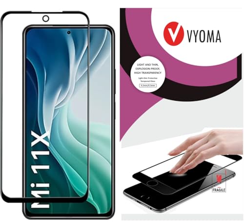 Image of VYOMA Military-Grade Gorilla Tempered Glass for Xiaomi Mi 11X / Mi 11X Pro /Poco F3 / 11i / MI 11i (Black) Screen Protectors, High Clarity, 9H Hardness Scratch Resistant, Military-Grade, Shatterproof, Screen Guard with Easy Installation Kit