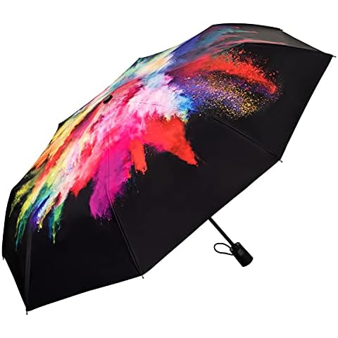 VON LILIENFELD Regenschirm Taschenschirm UV-Schutz durch UPF 50+ Auf-Zu-Automatik Sturmfest Fiberglas Leicht Schirmtasche Farbfeuerwerk Donna Cover