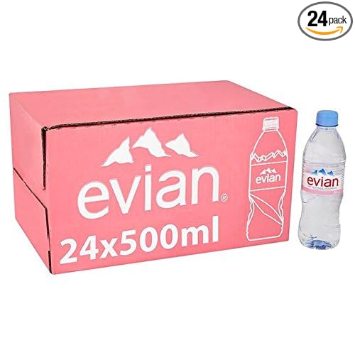 Evian Natural Spring Mineral Rich Water Bottle, 24 X 500 ml