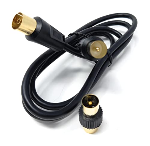 DRUT 1m TV Male to Female Extension Coax Cable, Supplied With a Male to Male Coupler Adapter, Gold Connectors 3.3ft Black - Image 2