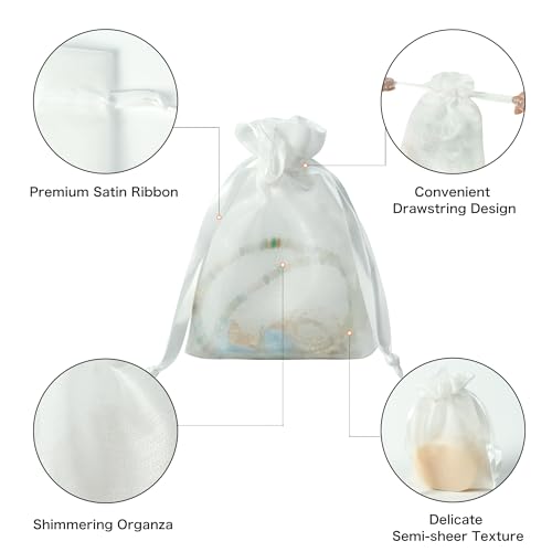 Image of QIANF 20 Pcs White Small Organza Bags 4X6 inch for Wedding Favors with Drawstring, Mini Mesh Gift Bags Jewelry Pouch for Candy Bridal Shower Party Favor Baby Shower Christmas