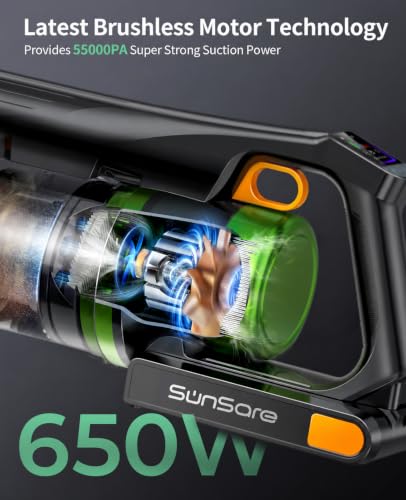 SunSare Aspirateur Balai sans Fil, 65Min 50Kpa 600W Aspirateur Balai sans Fil Puissant avec Parfumés, Écrans LED, 1,8L Capacité, Brosse Anti-Enchevêtrement pour Tapis/Sols/Poils d'animaux/Voiture
