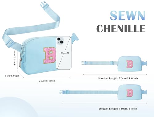 Image of COSHAYSOO Valentines Birthday Initial Gifts for Teen Girls 5 6 7 8 9 10 11 12 13 14 Year Old Blue Fanny Pack for Girls Belt Bag Crossbody Travel Purse Unique Trendy Fashion Stuff Chenille Letter B