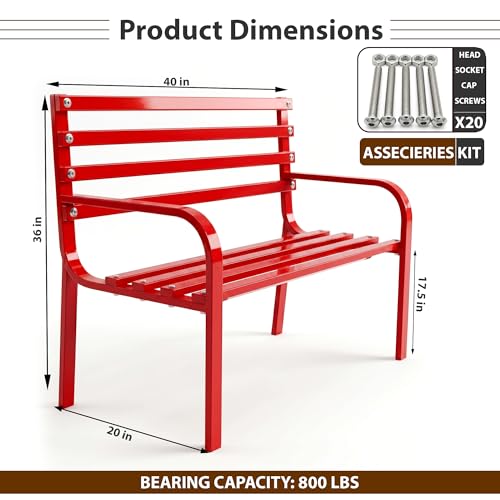 Image of BRISHI 2 Seater Metal Garden Bench for Indoor & Outdoor Park /Patio /Living Room /Terrace /Balcony (Red)