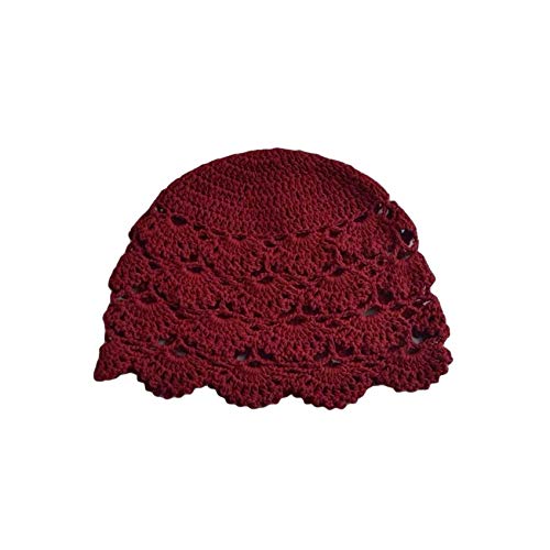 JKLBNM Casquette en Coton crocheté pour Femme Casquette en Tricot découpé à la Main Bonnet à Fleurs Bonnet en Crochet pour Femme,Rouge foncé Cover