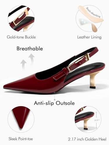 Image of Coutgo Womens Slingback Kitten Heels Closed Pointed Toe Pumps Buckle Strap Wedding Party Dress Shoes