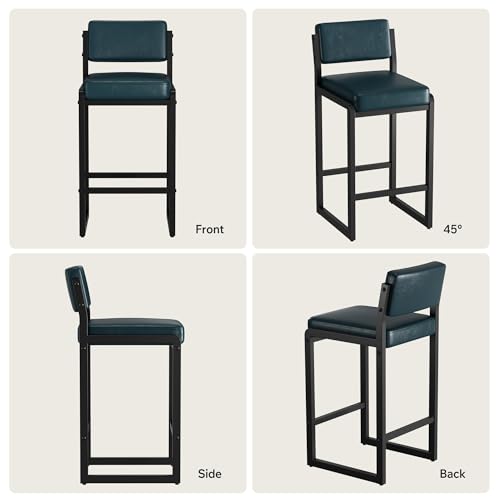 Image of Bar Stools Set of 4, Modern Counter Height Bar Stools with Back,26 inch Dark Blue