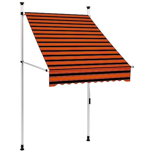 PURADAY Klemmmarkise Handbetrieben 100 cm Breit Orange und Braun Stoff Einziehbare Markise Wasser- und Schmutzabweisende Sowie UV- und Wetterbeständige Höhe und Neigungswinkel Einstellbar