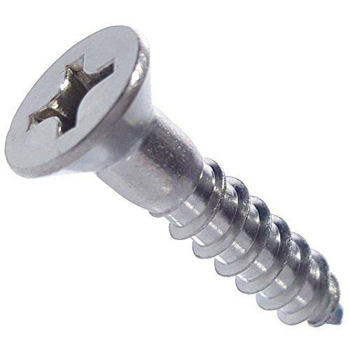 #10 x 1'' Phillips Flat Head Wood Screws 316 Marine Stainless Steel Qty 50