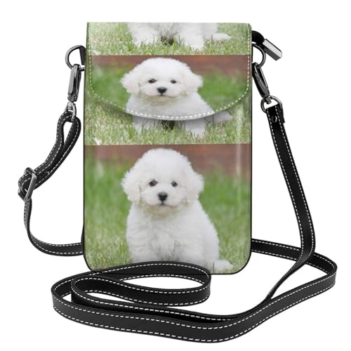 Petit sac bandoulière portefeuille femme cuir PU et étui téléphone Bichon