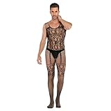Mens Sexy Lace Lingerie Jumpsuits Hollow Out Rompers See Through Pantyhose Tights Full Bodysuit...